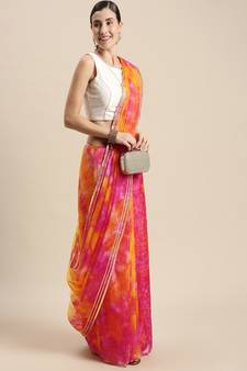 Geroo Jaipur Pink Shibori Organza Saree by Geroo Jaipur - Elegant and Stylish