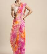 Geroo Jaipur Multicolor Shibori Organza Saree with Blouse Piece by Geroo Jaipur