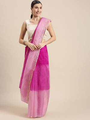  Elegant Pink Shaded Organza Saree with Blouse | Premium Quality 1