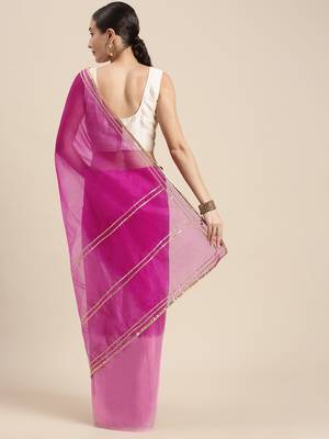   Elegant Pink Shaded Organza Saree with Blouse | Premium Quality 2