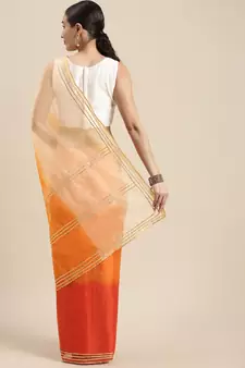   Orange Shaded Organza Saree with Blouse   Exquisite Elegance for Women