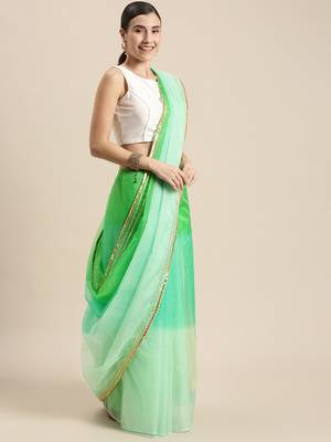   Stunning Multi Shaded Organza Saree with Blouse   Vibrant Green | Perfect for Every Occasion 1