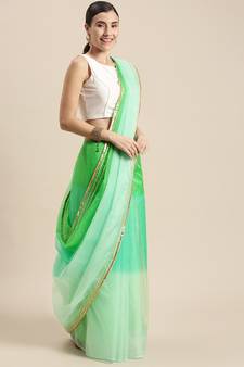 Geroo Jaipur Stunning Multi-Shaded Organza Saree with Blouse - Vibrant Green | Perfect for Every Occasion