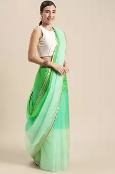 Geroo Jaipur Stunning Multi-Shaded Organza Saree with Blouse - Vibrant Green | Perfect for Every Occasion