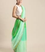 Geroo Jaipur Stunning Multi-Shaded Organza Saree with Blouse - Vibrant Green | Perfect for Every Occasion