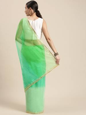   Stunning Multi Shaded Organza Saree with Blouse   Vibrant Green | Perfect for Every Occasion 2