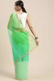   Stunning Multi Shaded Organza Saree with Blouse   Vibrant Green | Perfect for Every Occasion