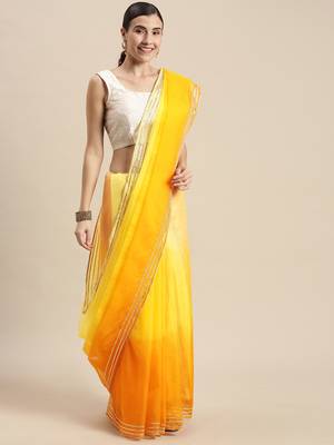   Elegant Yellow Shaded Organza Saree with Light Orange Blouse   Premium Quality 1