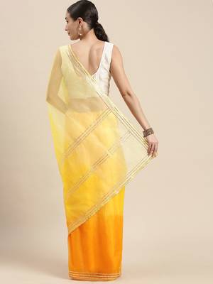   Elegant Yellow Shaded Organza Saree with Light Orange Blouse   Premium Quality 2