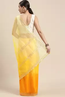   Elegant Yellow Shaded Organza Saree with Light Orange Blouse   Premium Quality