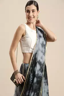   Black Shibori organza saree