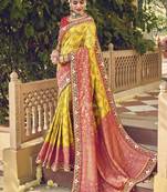 Yellow woven pure silk saree with blouse