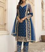 Blue embroidered net salwar