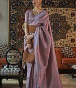 Lavender Woven Silk Blend Saree With Blouse