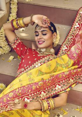 Yellow woven pure silk saree with blouse 2