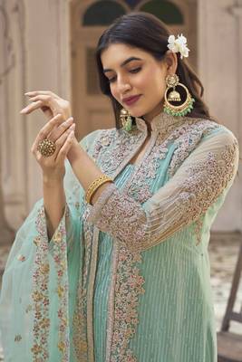 Sea-green embroidered net salwar 3