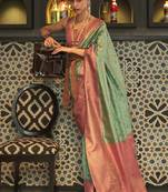 Sea Green Woven Silk Blend Saree With Blouse