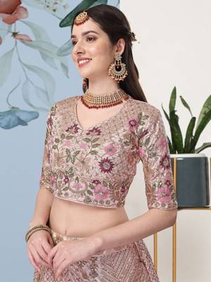 Gold and Pink Art Silk Semi Stitched Lehenga Choli with Sequin Embroidery 2