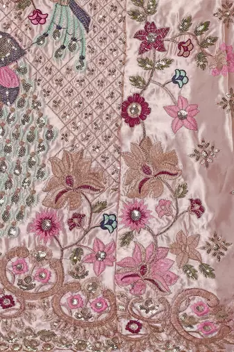 Gold and Pink Art Silk Semi Stitched Lehenga Choli with Sequin Embroidery
