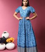 Growish Blue Sequance Embroidery and Digital Printed with Belt Anarkali Gown