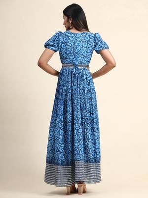 Growish Blue Sequance Embroidery and Digital Printed with Belt Anarkali Gown 3