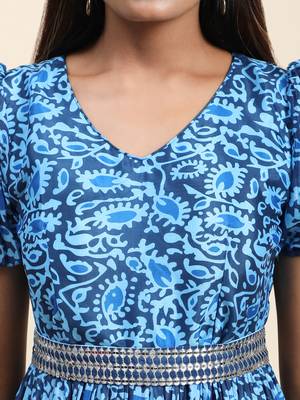 Growish Blue Sequance Embroidery and Digital Printed with Belt Anarkali Gown 5