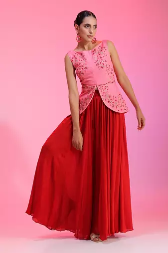 Resham Work Pink Red Set