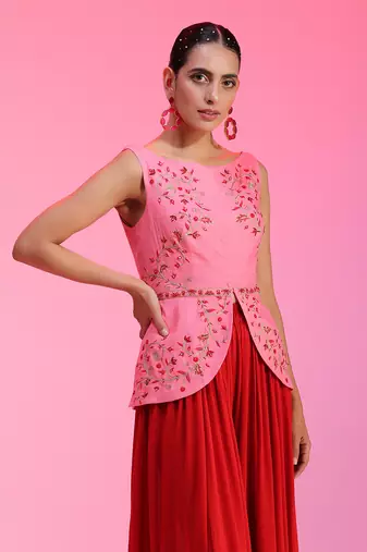 Resham Work Pink Red Set