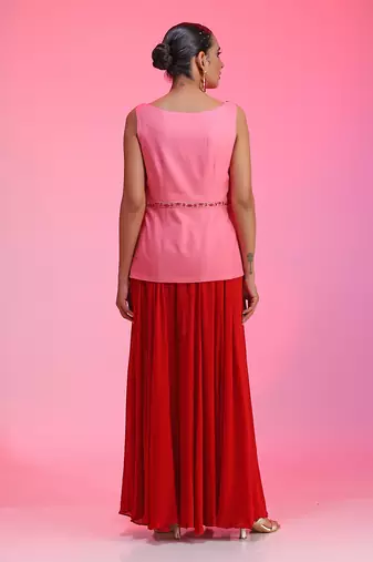 Resham Work Pink Red Set