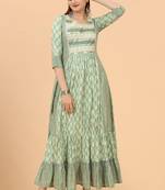 Growish Green Printed and Sequance Work Anrkali Stylish Gown
