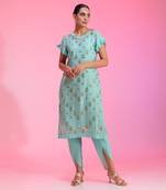 Resham And Sequin Aqua Co-Ord Set