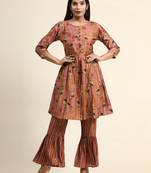 Growish Peach Foil Printed Gota Lace Designer Kurta Set