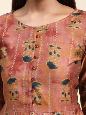 Growish Peach Foil Printed Gota Lace Designer Kurta Set 5