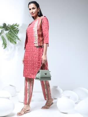 Growish Peach Print with Koit Designer Kurta Set 2