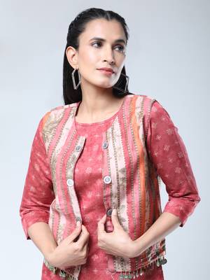 Growish Peach Print with Koit Designer Kurta Set 3