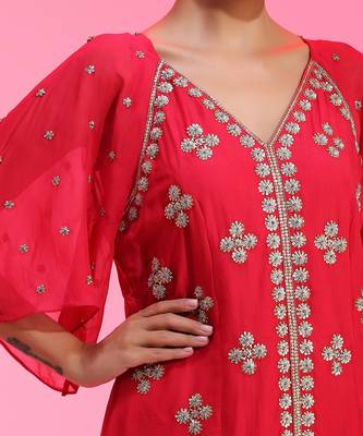 Red Pleated Zardozi Co-Ord Set 4