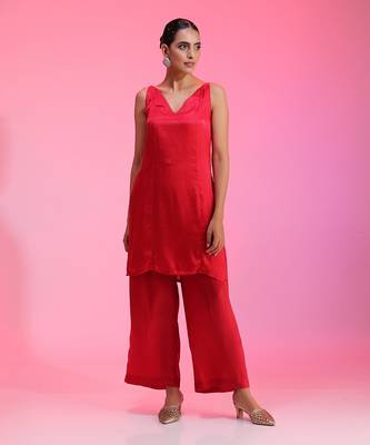 Red Pleated Zardozi Co-Ord Set 5