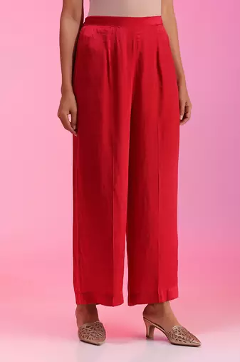 Red Pleated Zardozi Co-Ord Set