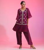 Purple Pleated Zardozi Co-Ord Set