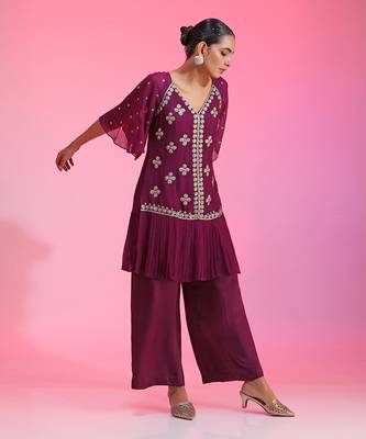 Purple Pleated Zardozi Co-Ord Set 2