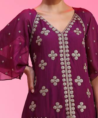 Purple Pleated Zardozi Co-Ord Set 3