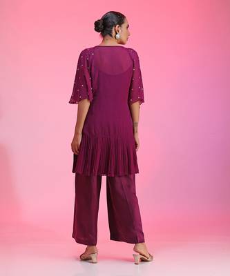 Purple Pleated Zardozi Co-Ord Set 6