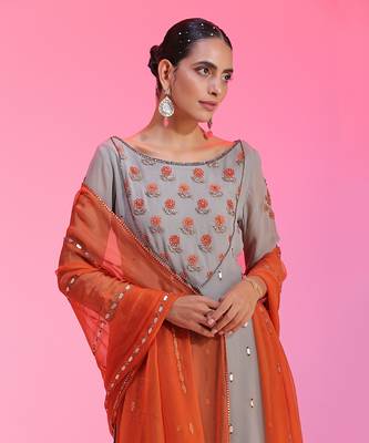 Resham And Gotta Grey Orange Sharara Set 3