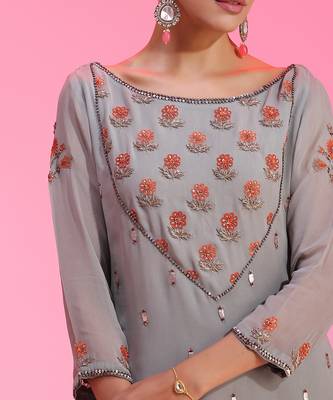 Resham And Gotta Grey Orange Sharara Set 4