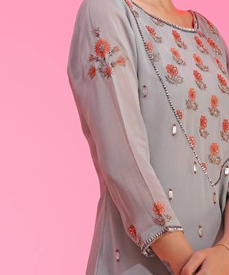 Resham And Gotta Grey Orange Sharara Set 5