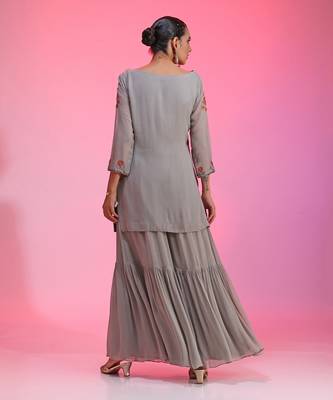 Resham And Gotta Grey Orange Sharara Set 8