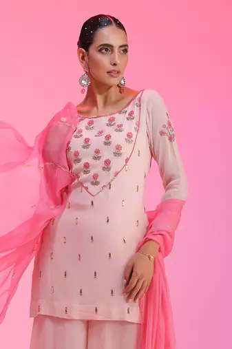 Resham And Gotta Pink Sharara Set