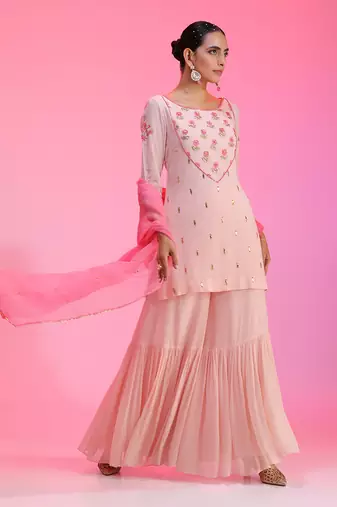 Resham And Gotta Pink Sharara Set