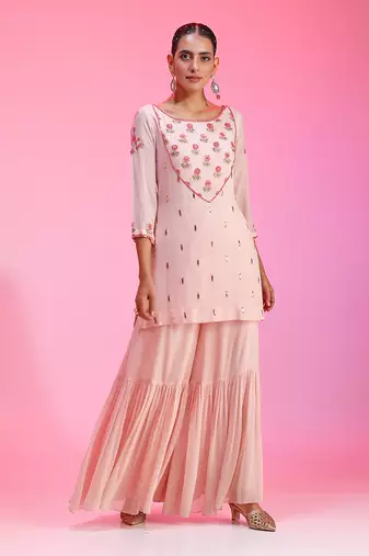 Resham And Gotta Pink Sharara Set
