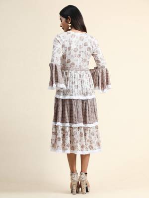Growish Brown Foil Printed Midi Style Dress 3